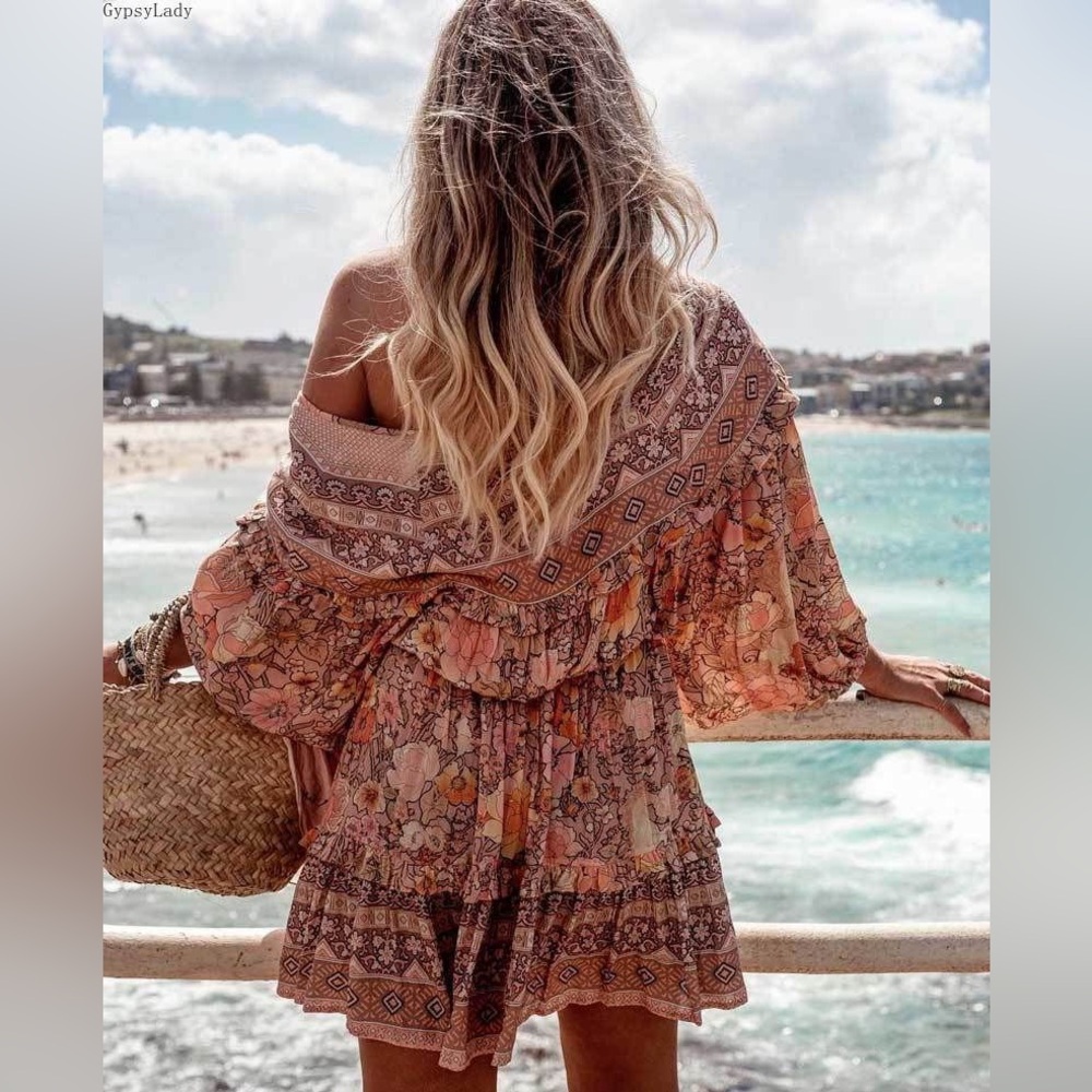 NWT Wild Horses Gypsy Boho Festival, Bohemian Babydoll Mini Dress “Amethyst” - Picture 5 of 9